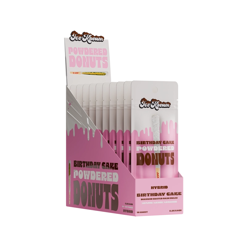 Ice Kream Birthday Cake Powdered Donut THCA Pre-Roll Display Box with 10 Mylar Bags inside