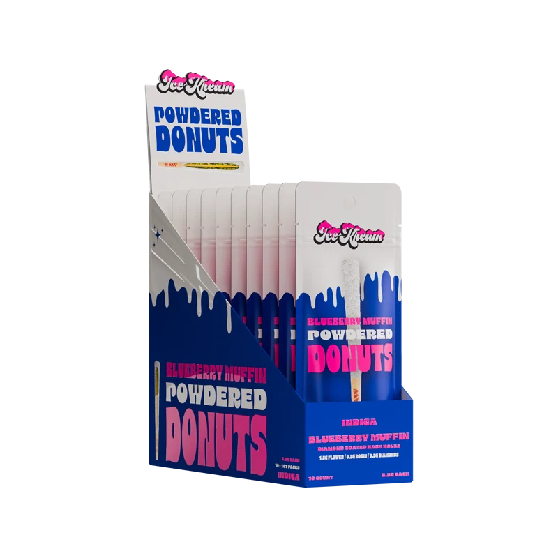 Ice Kream Blueberry Muffin Powdered Donut THCA Pre-Roll Display Box with 10 mylar bags inside