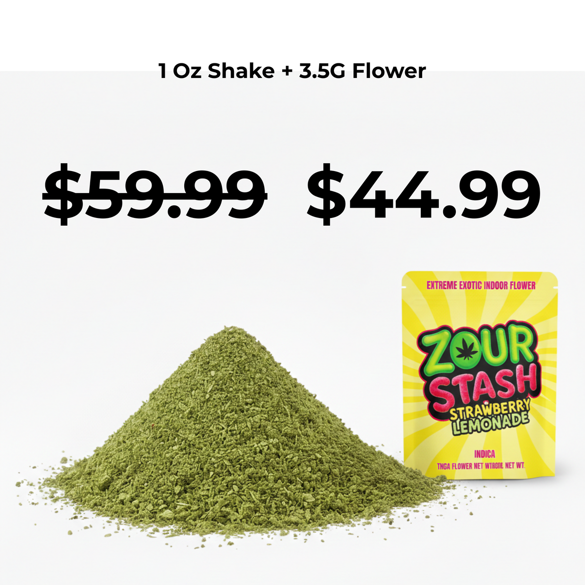 Pile Of ready to use Sugar Shake with a 3.5g of Zour Stash's Strawberry Lemonade Flower