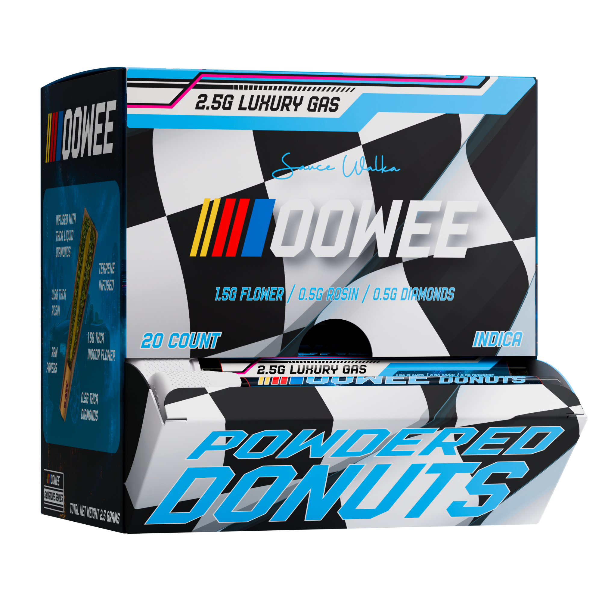 Sauce Walka Luxury Gas THCA Powdered Donuts 20ct Display Box with tubes coming out of the front
