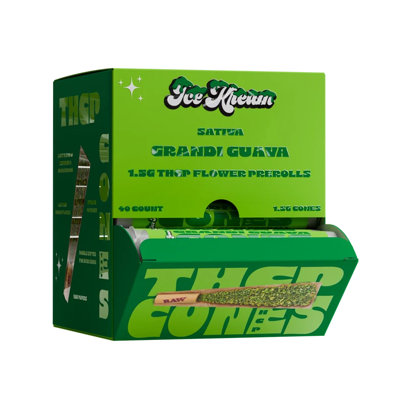 Ice Kream Grandi Guava THCP Cones Display Box with cones showing from the inside
