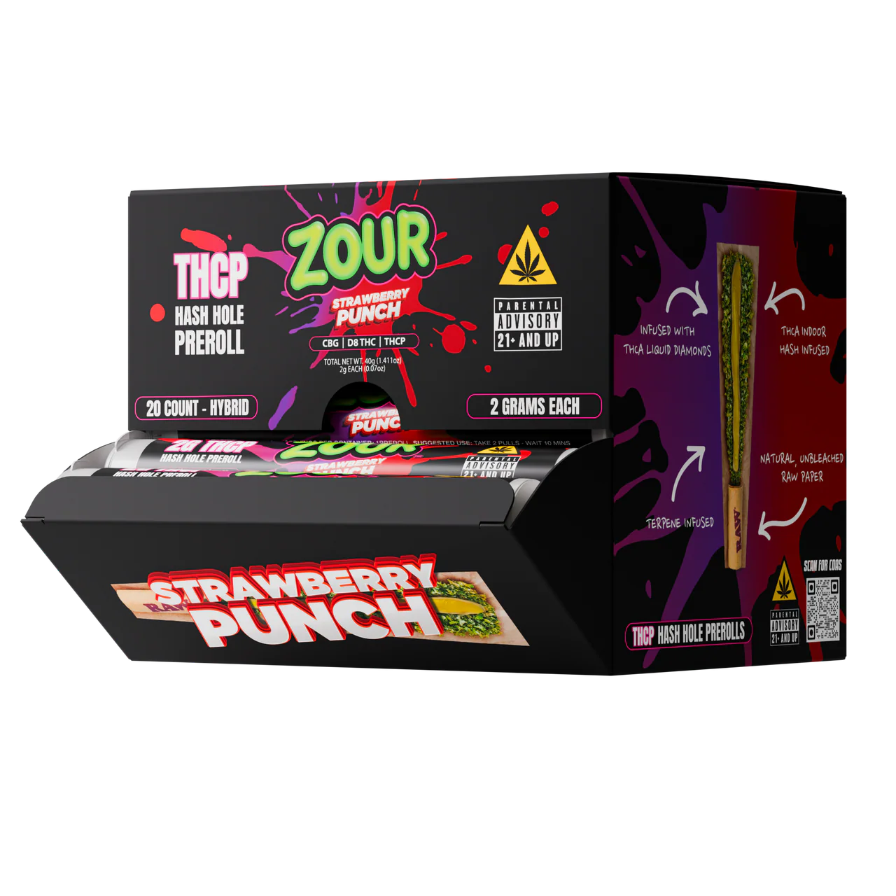Zour Stash Strawberry Punch THCP Hash Hole Display box with tubes coming out of the inside of the box
