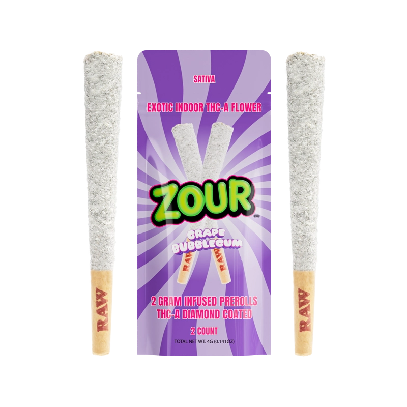 2CT GRAPE BUBBLEGUM COATED PREROLLS