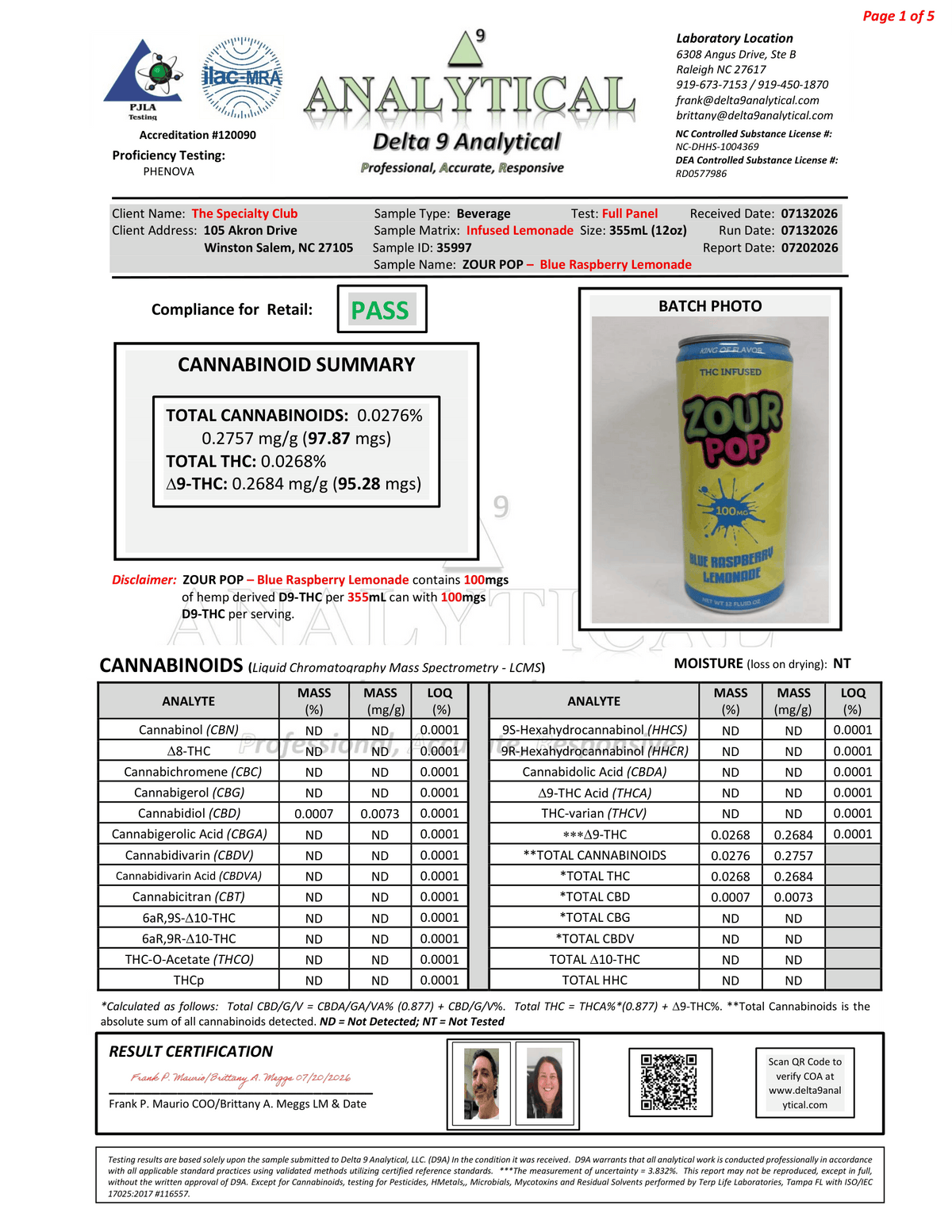4pk Zour Pop Blue Raspberry Lemonade 100mg THC Drinks