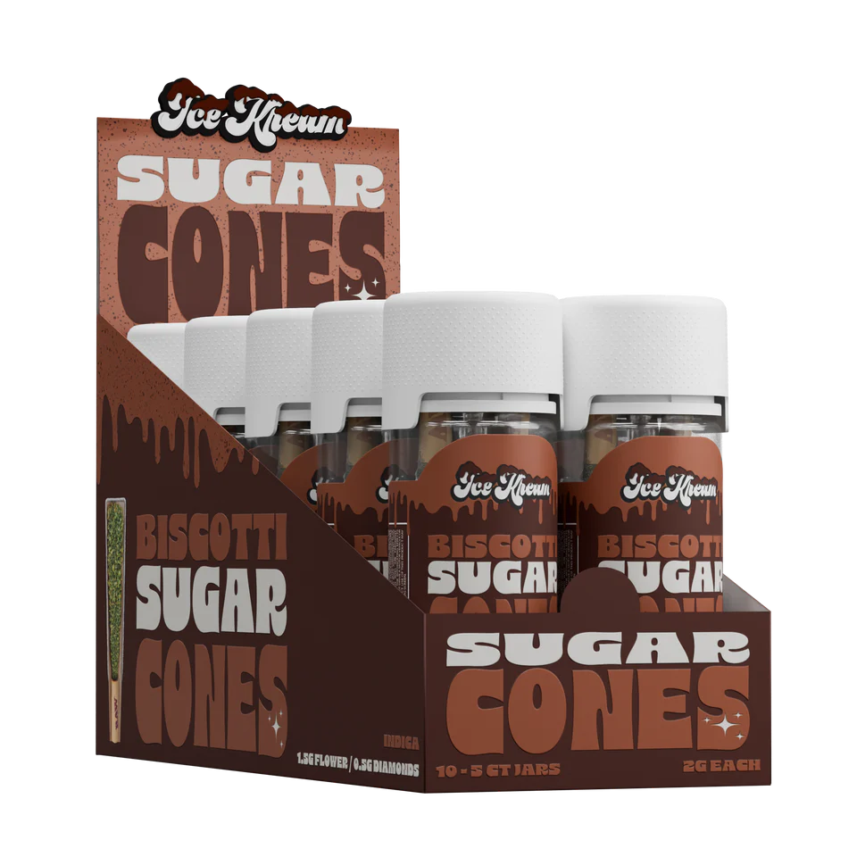 Ice Kream Biscotti THCA Sugar Cones Display box with 10 jars