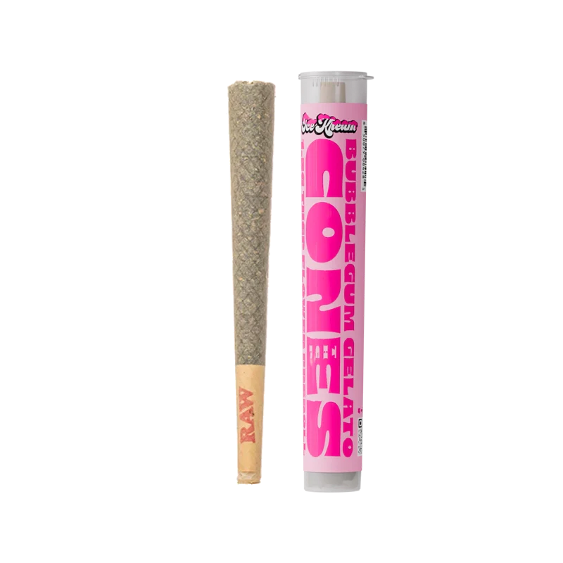 Ice Kream Bubblegum Gelato THCP Cones Pre-Roll next to a labeled tube