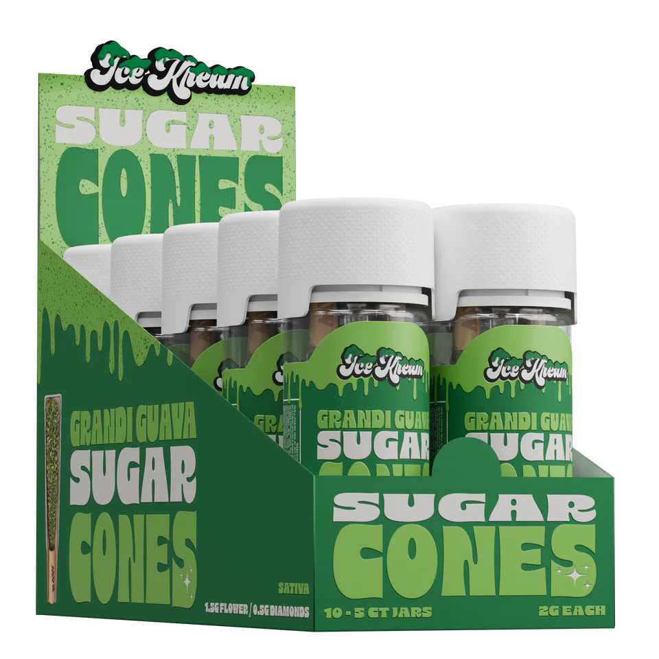 Ice Kream Grandi Guava THCA Sugar Cones Display Box with 10 jars