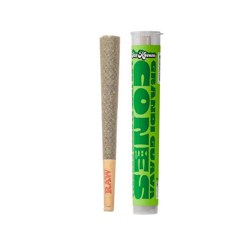 Ice Kream Grandi Guava THCP Cones Pre-Roll next to a labeled tube.