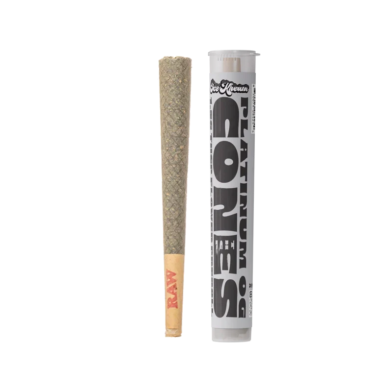 Ice Kream Platinum OG THCP Cones Pre-Roll next to labeled tube