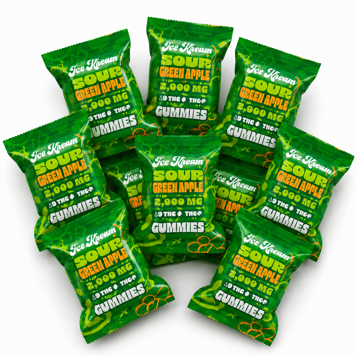 Ice Kream Sour Green Apple 2000mg Gummies 10ct 