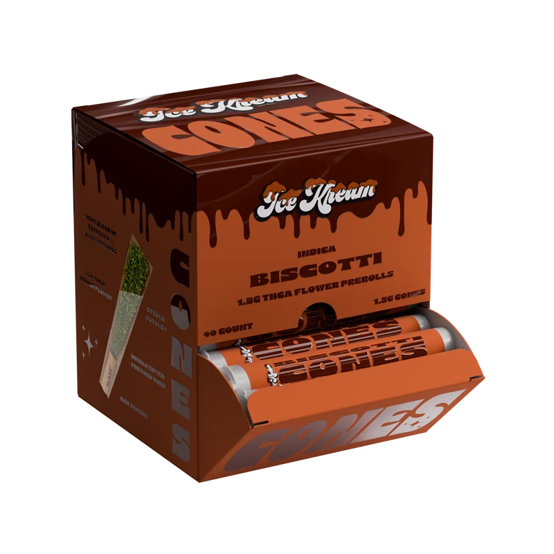 Ice Kream THCA Biscotti Cones Display box with cone tubes coming out