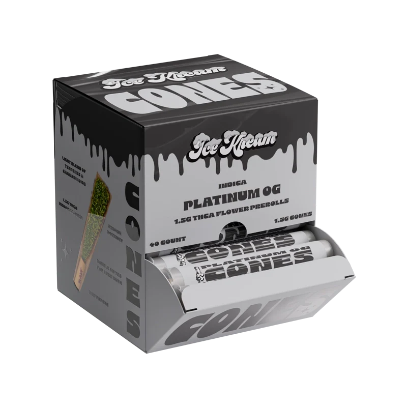 Ice Kream THCA PLATINUM OG CONES Display box with tubes inside