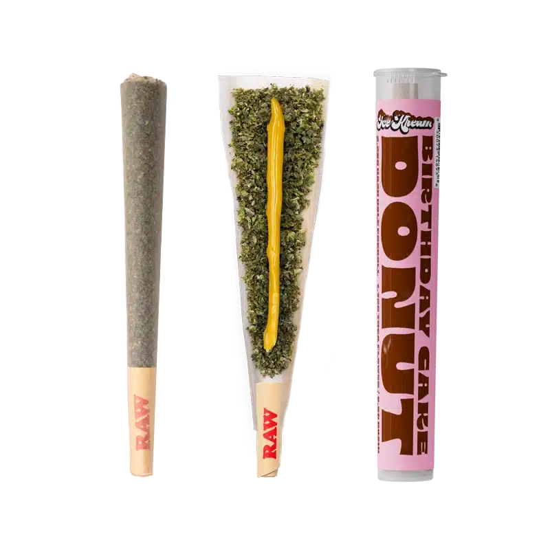 Ice Kream's Birthday Cake Donut With Open PreRoll showing its hash batter core and stickered tube
