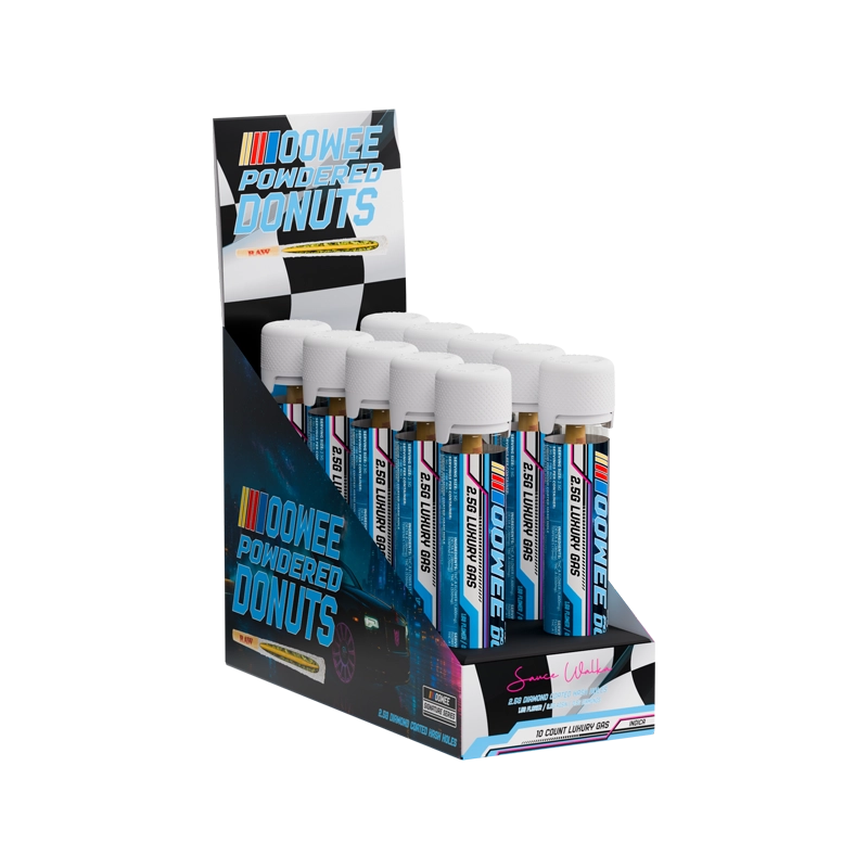 Sauce Walka Luxury Gas THCA Powdered Donuts 10ct Display box with 10 pre-roll tubes inside of the box