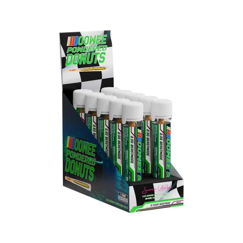 Sauce Walka Oowee Beastmode Powdered Donuts 10ct Display Box with 10 pre-rolls tubes inside of the box.