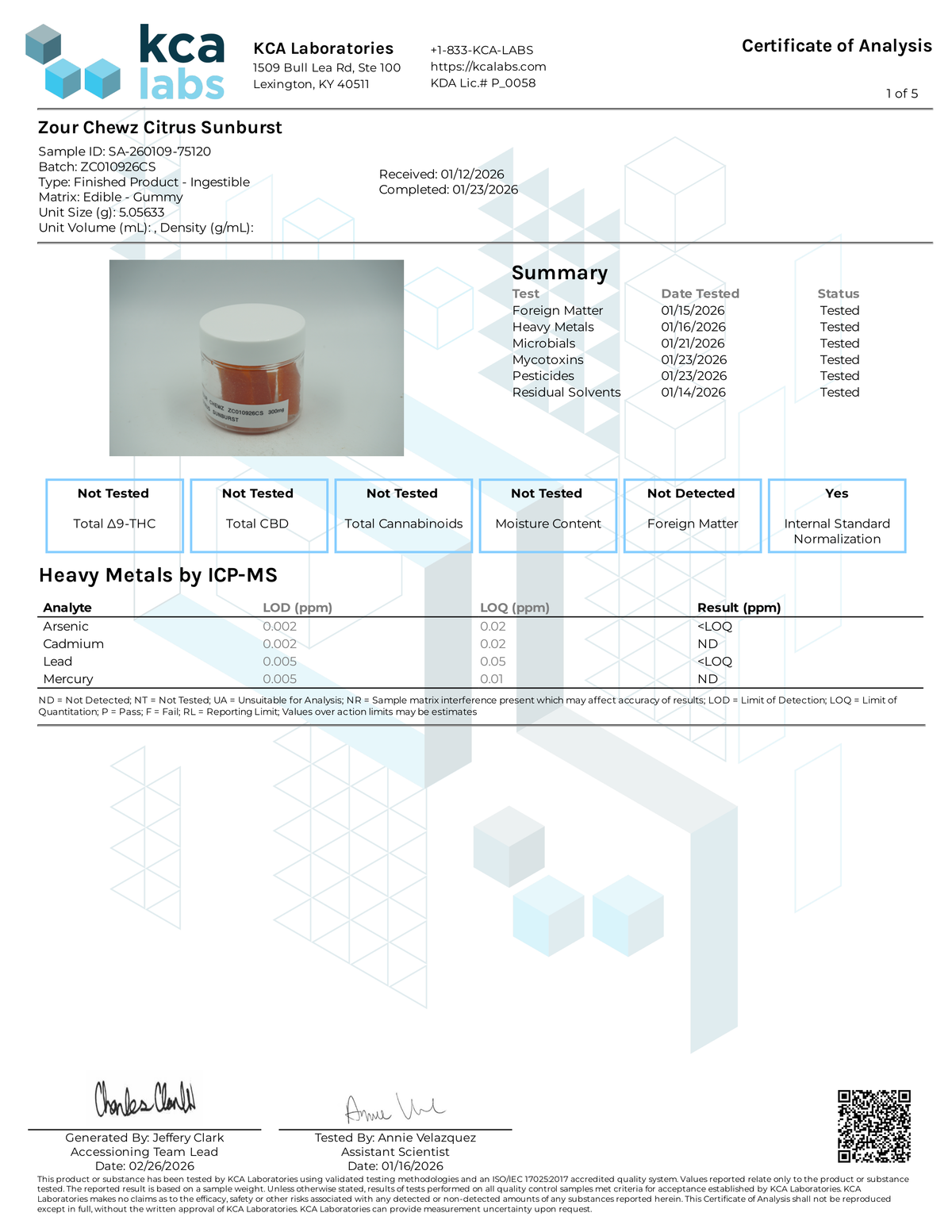 Certificate of Analysis of Zour Chewz Citrus Sunburst 1000mg Edible Page 6