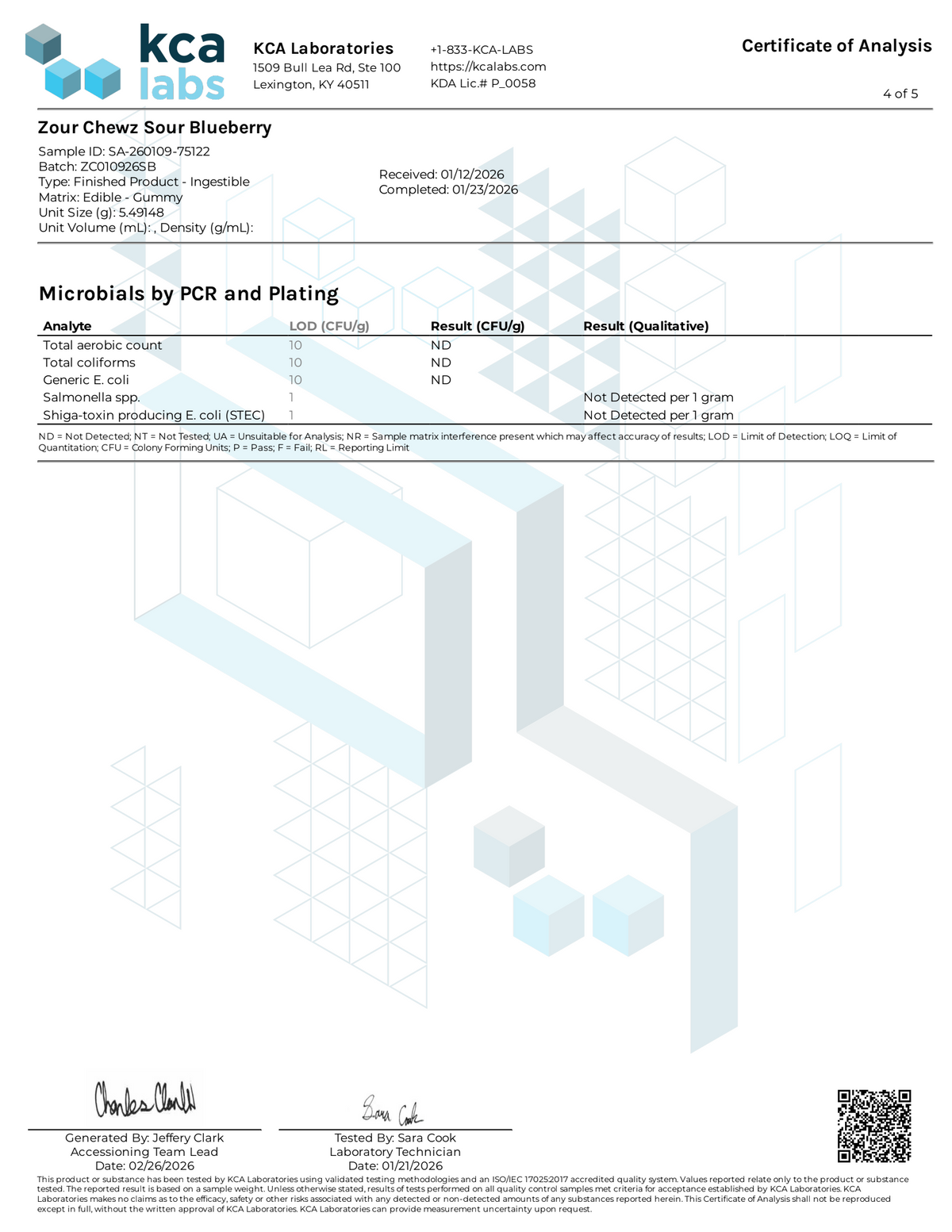 Certificate of Analysis for Zour Chewz Sour Blueberry 1000mg Edible Page 3