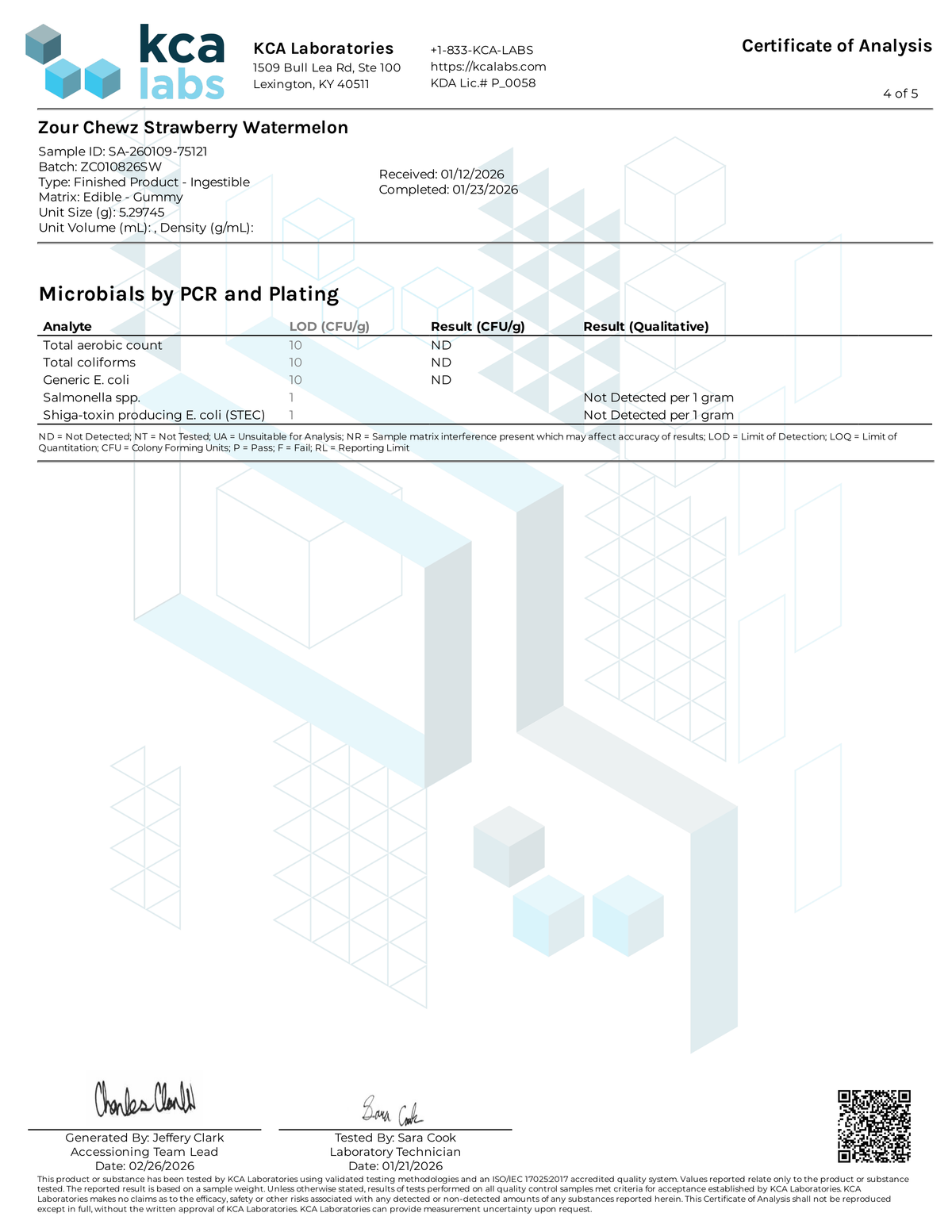 Certificate of Analysis for Zour Chewz Strawberry Watermelon 1000mg Edible Page 2