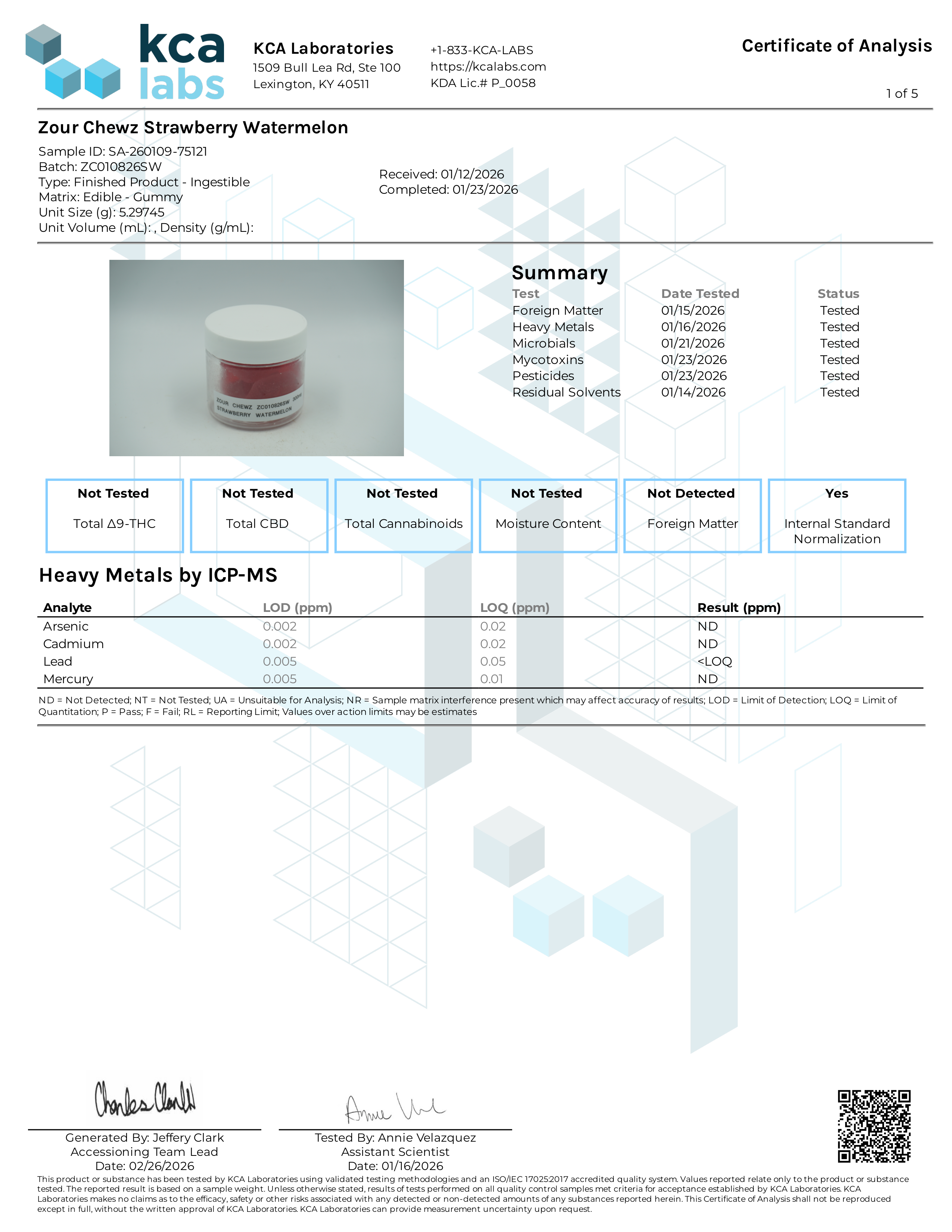 Certificate of Analysis for Zour Chewz Strawberry Watermelon 1000mg Edible Page 5