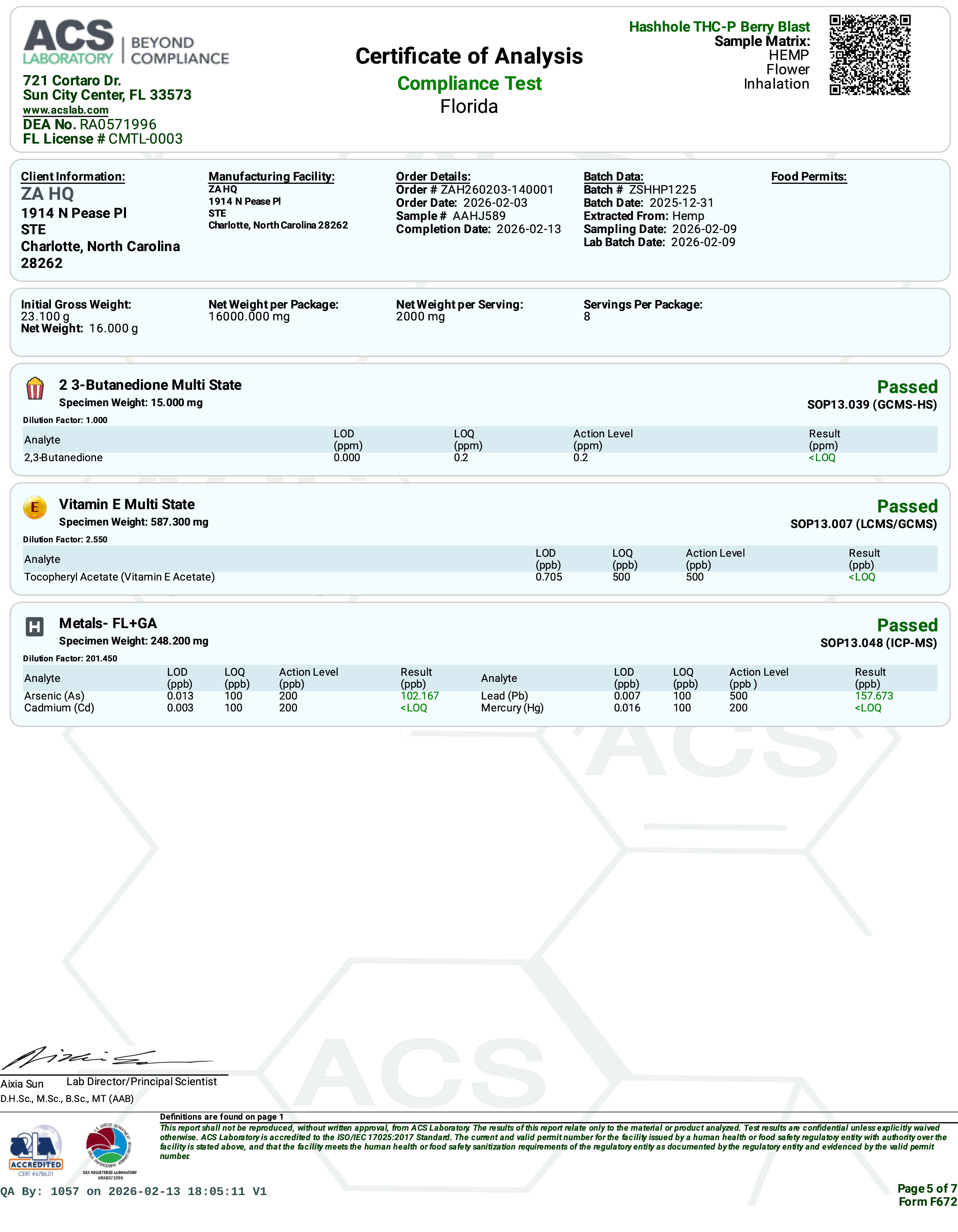 Certificate of Analysis for Zour Stash Berry Blast THCP Hash Hole COA Page 11
