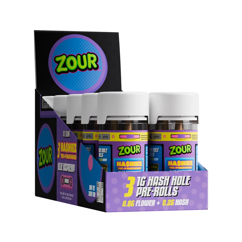 Zour Stash Blue Raspberry THCP Hashiez Display box with 10 jars inside
