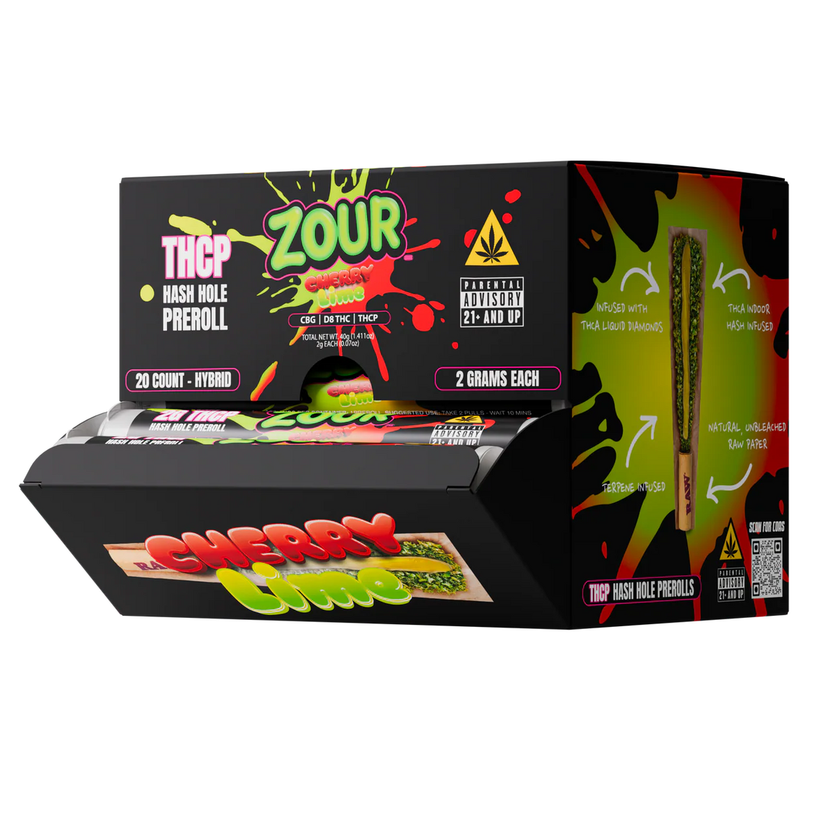 Zour Stash Cherry Lime THCP Hash Hole Display Box with the Tubes coming out