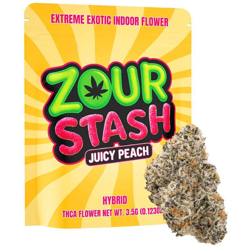 Zour Stash Juicy Peach THCa Flower 3.5g Mylar Bag