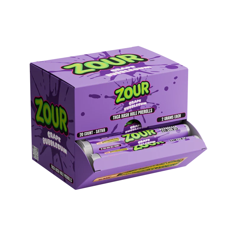 our Stash THCa Grape Bubblegum Hash Holes display box with multiple units
